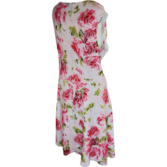 Studio One Womens 18 Sleeveless Floral Pink Roses Lace A-Line Dress Knee Length - Picture 8 of 13